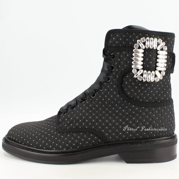 NEW Roger Vivier Viv Rangers Strass Booties – Crystal Buckle Combat Boots - Picture 5 of 16